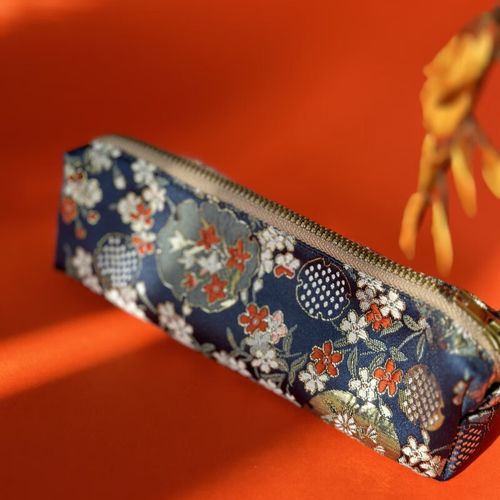 艺旅复古中国风锦缎棉麻烫金帆布艺笔帘笔袋学生简约大容量拉链卷笔袋